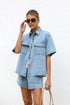 'Elowen' Button Up Denim Top & Shorts Set - Celes Fashion